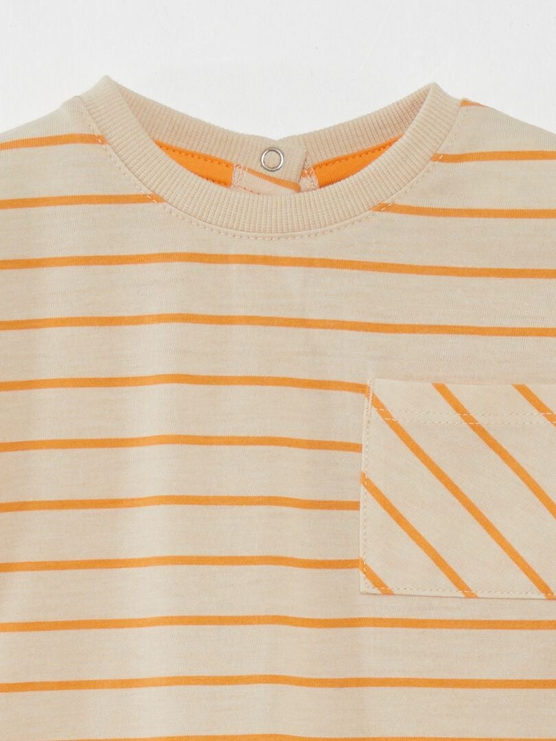 Gestreept T-shirt - beige
