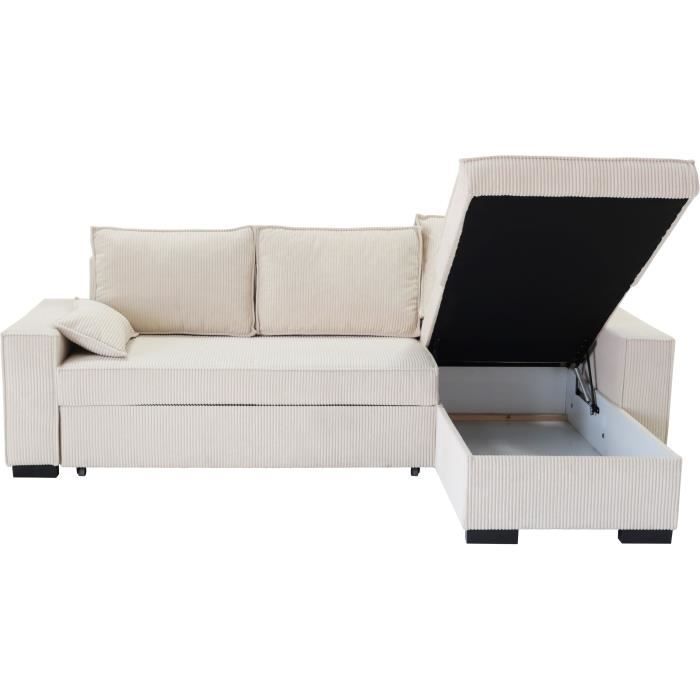 MARLON reversible corner sofa bed in beige - Chaise longue with storage - Corduroy W 240 x D 143 x H 85cm