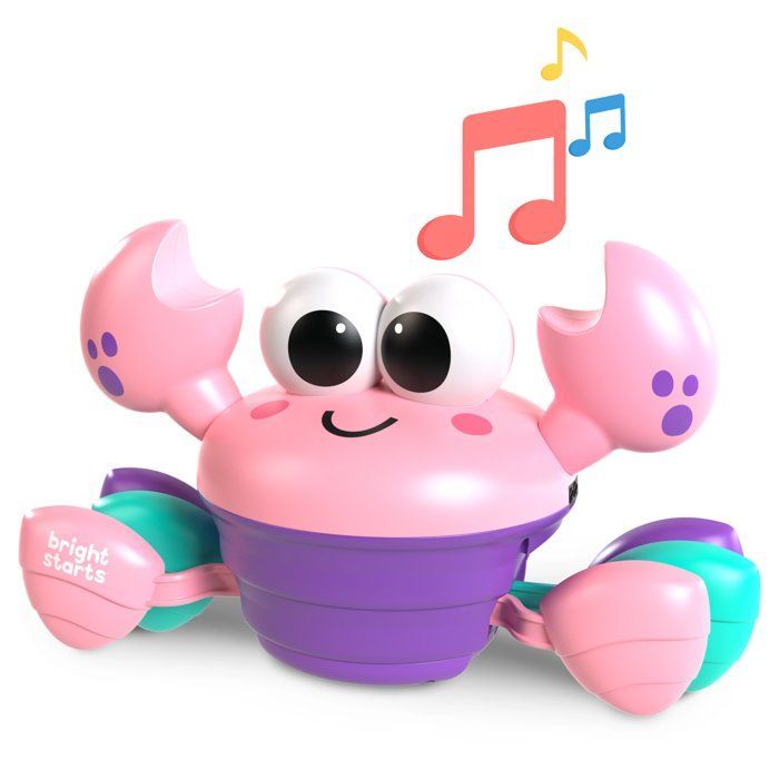 BRIGHT STARTS Walking Crab, Baby Toy 6M+, Musical Toy, Gross and Fine Motor Skills Toy, Obstacle Sensors, Pink