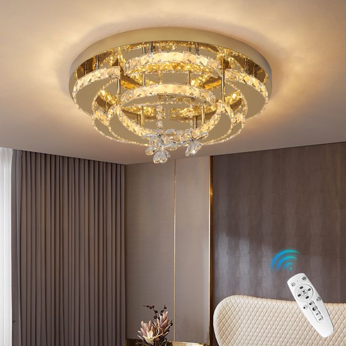 Lustre de Salle à Manger Moderne en Cristal K9 Doré - Plafonnier LED à Lumière Dimmable