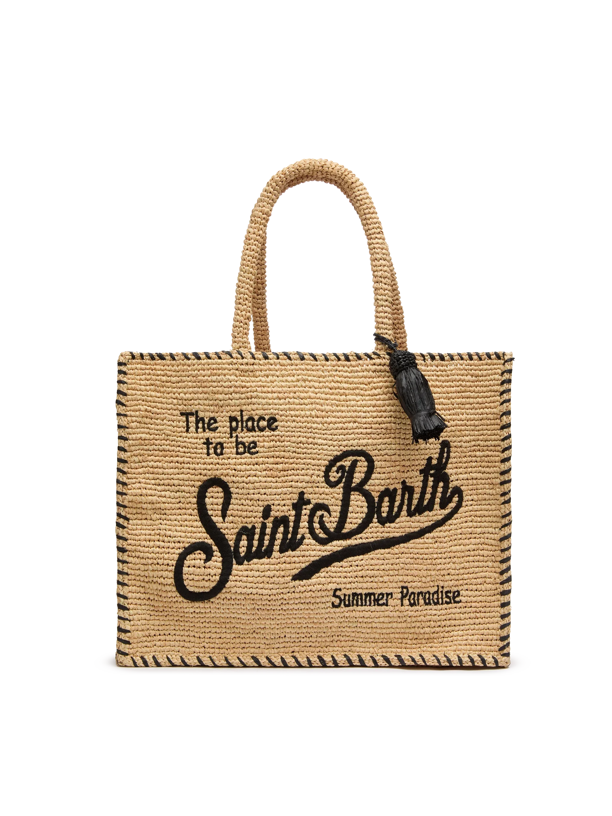 Vanity Rafia schoudertas in beige met zwarte afwerking