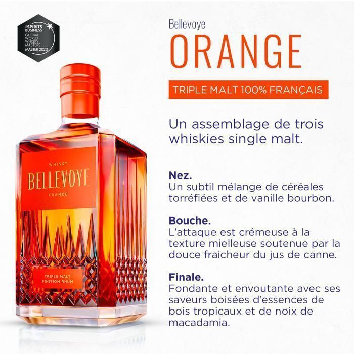 BELLEVOYE Orange - Triple Malt Whisky - Whisky francese Bellevoye - 40% Alcol - Origine: 100% Francia - 70 cl