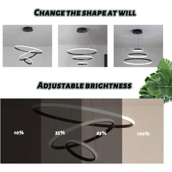 Lámpara colgante LED moderna DELIPOP, 3 anillos, negra, lámpara de techo regulable con mando a distancia para salón y comedor - Ø20+40+60cm