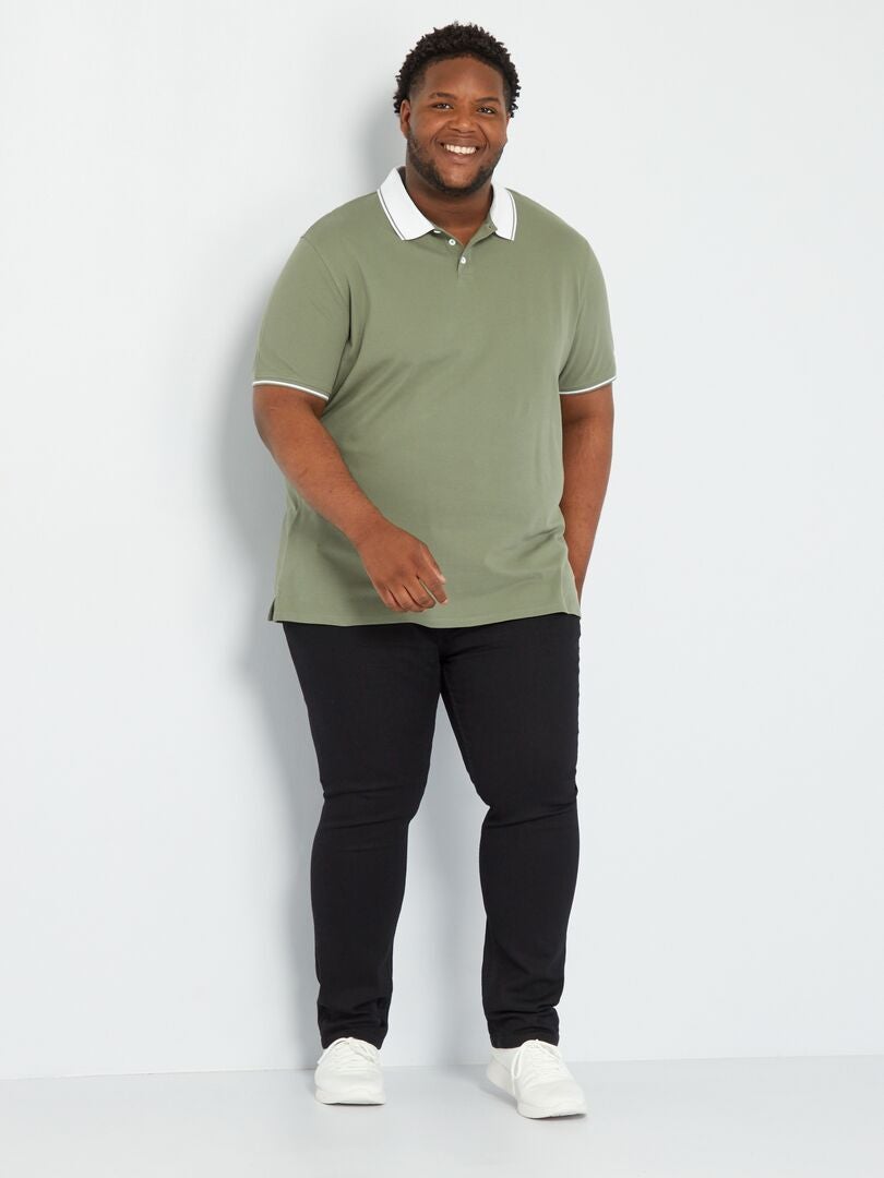 Polo de piqué de algodón elástico - verde liquen