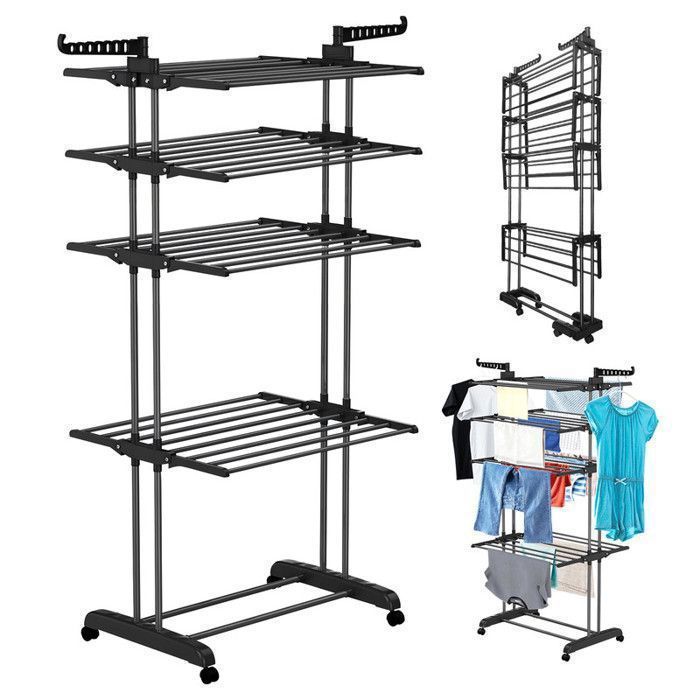 Wevalley Folding Clothes Drying Rack with Side Wings on 4 Levels