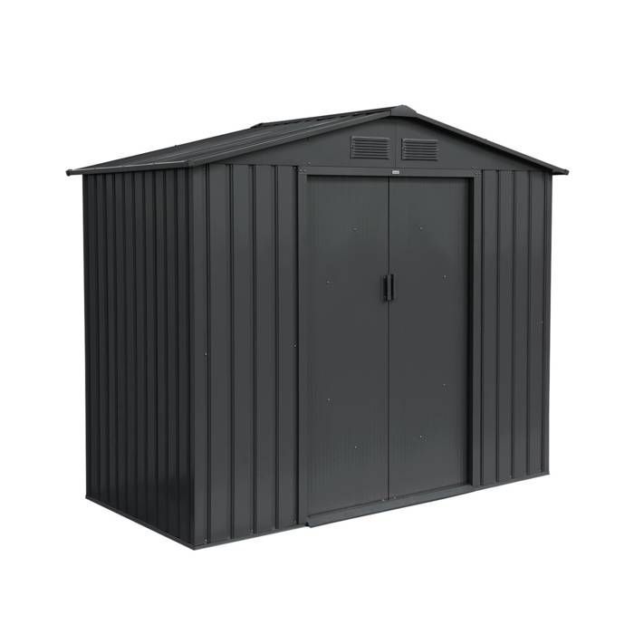 Abri de jardin en métal - Houtland. 2.71 m² anthracite - Cabane à outils avec double portes coulissantes. kit de fixation sol