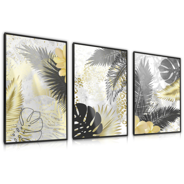 Zestaw 3x Plakat w Ramie LIŚCIE Tropikalne 30x40cm