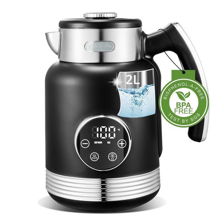 Taylor Swoden Asher Pro Electric Kettle, 2L Capacity, Adjustable Temperature Control 40-100°C, Keep Warm Function, Black