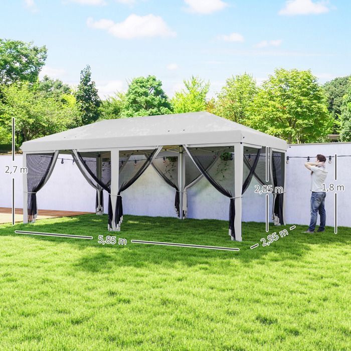 Outsunny - Tonnelle de jardin - Polyester Oxford - 585x295x270cm - Crème