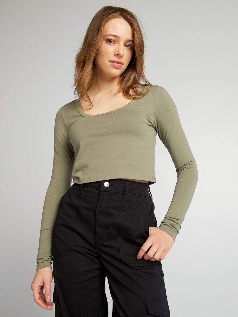 Crop top met lange mouwen - GROEN