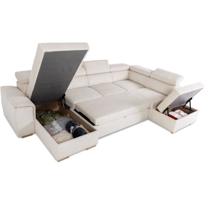 DAYTONA 5-6 seater panoramic corner sofa bed - Beige corduroy - With storage - W 326 x H 94 x D 216 cm