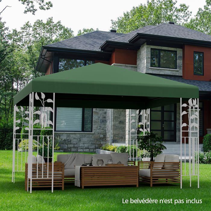 Toldo de repuesto COSTWAY para cenador, 3 m x 3 m, poliéster impermeable con orificios de drenaje y cierres de velcro, color verde.