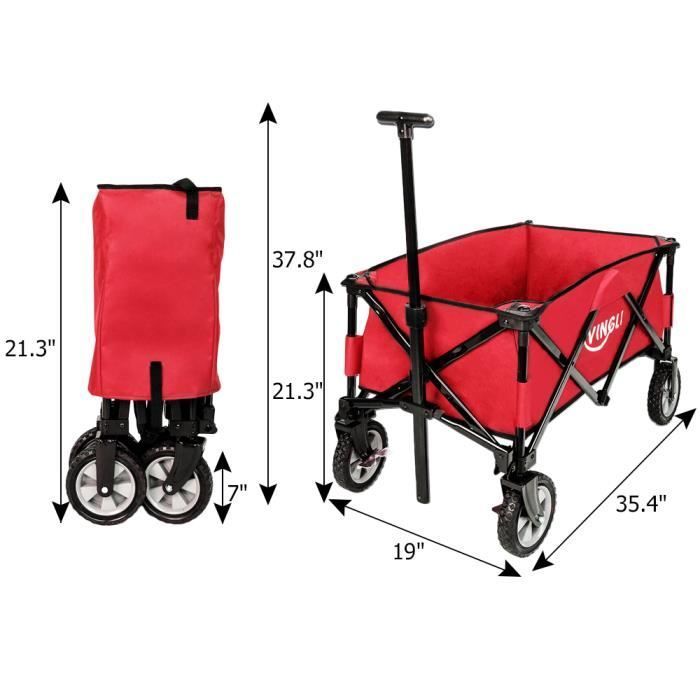 Carrito plegable, carrito plegable para camping, 4 ruedas, rojo, 90 x 48 cm