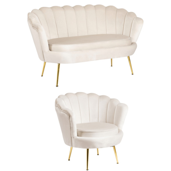 Zestaw Sofa Kremowa i Fotel Krem Muszelka Meble Wypoczynkowe