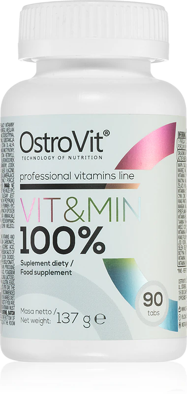 OstroVit 100% Vit&Min é um suplemento alimentar composto por vitaminas e minerais.