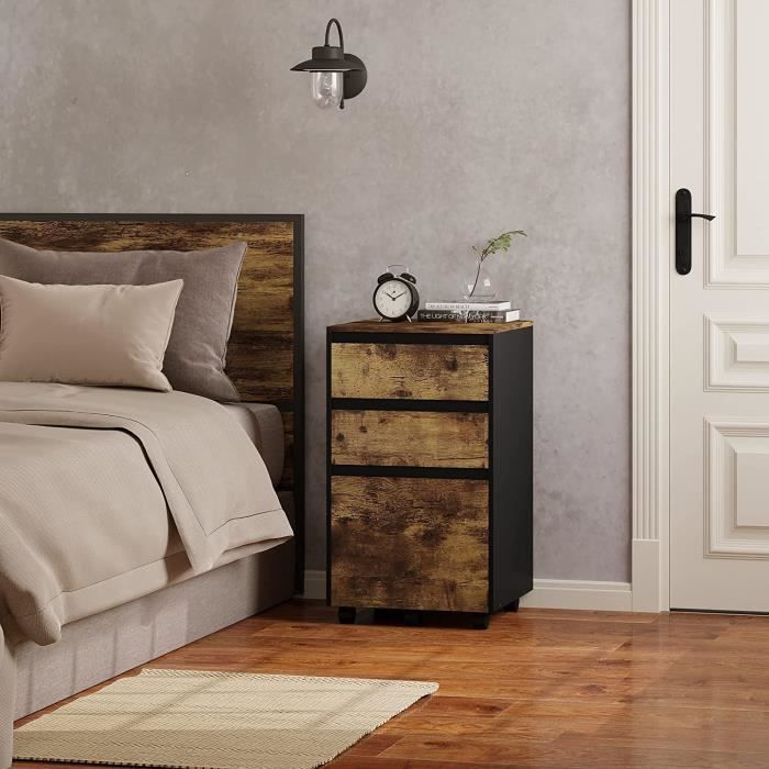WOLTU Mobile Office Storage Unit with 3 Drawers - Rustic Brown and Black
