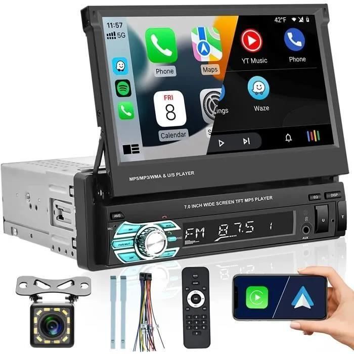 Autoradio 1 DIN Bluetooth con CarPlay, GPS, touchscreen retrattile da 7