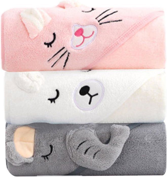 Set van 3 babybadjassen, babyhanddoek met capuchon, extra zacht en absorberend, kraamcadeau