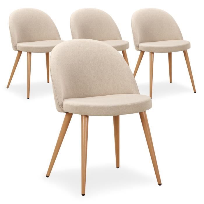 Lot de 4 chaises scandinaves - MENZZO - Maury Beige - Rembourrée - Pieds en métal - Style Scandinave - Moderne