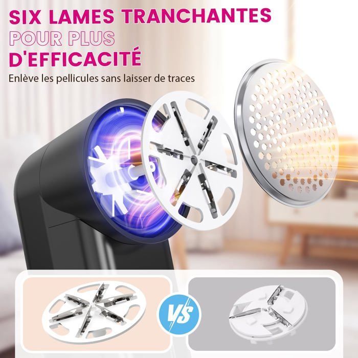 Rasoir Anti Bouloche Électrique Écran LCD, 2 Niveaux de Puissance Réglables, Tête à 6 Lames Fraise à Peluches,Type-C