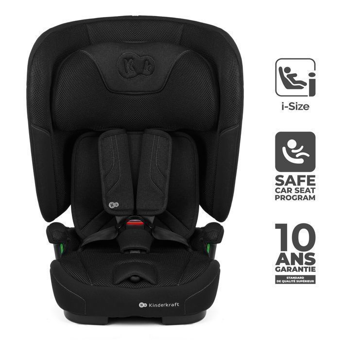 Seggiolino auto Kinderkraft FIX2GO I-SIZE, 76–150 cm, da 15 mesi a 12 anni, ISOFIX, schienale pieghevole, facile da trasportare, nero.