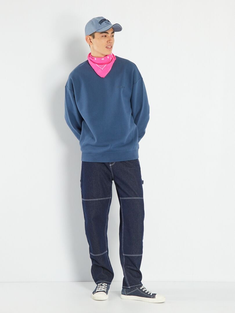 Jeans met wijde pijpen en contrasterende stiksels - BLAUW