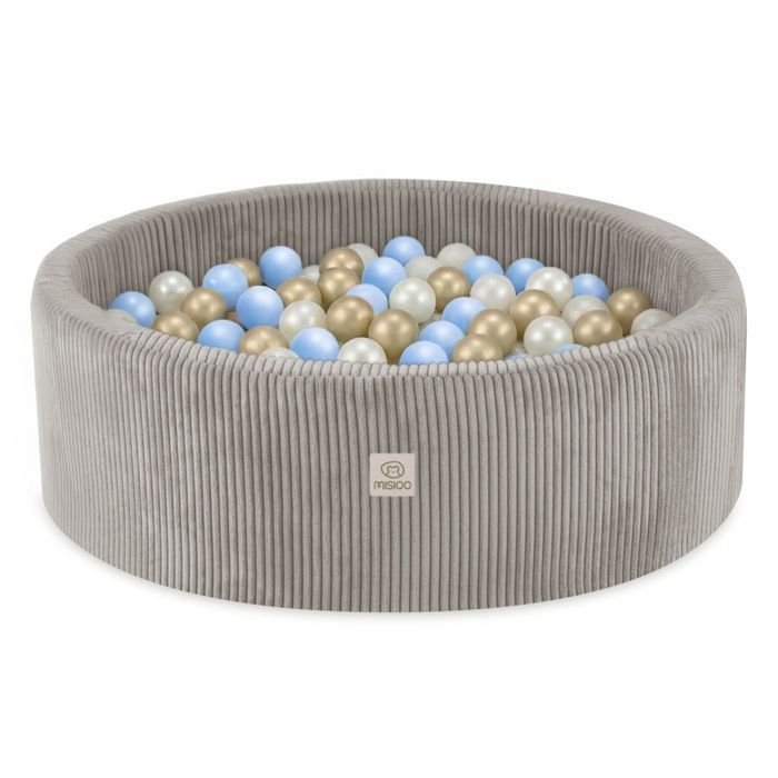 Piscine à Balles pour Bébé Enfants pour la Chambre MISIOO Ronde Velours Côtelé Beige 90x30 cm 300 Balles: Bleu/Doré/Blanc Perle