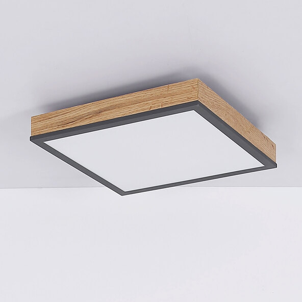 Lampă de tavan LED cu aspect de lemn, pătrată