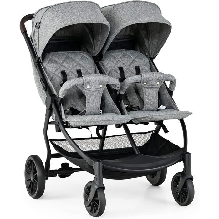 Cochecito doble plegable GOPLUS con respaldo y reposapiés ajustables, cochecito doble con parasol y cesta, para bebés de 0 a 3 años.