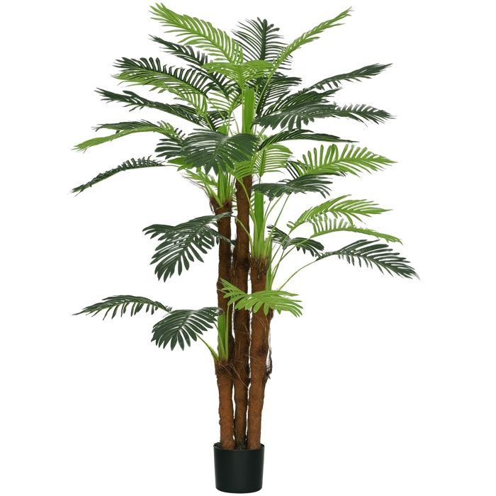 Palmier Artificiel Outsunny H.1,6 m Arbre Artificiel Tronc Branches Lichen Feuilles Grand réalisme Pot Inclus