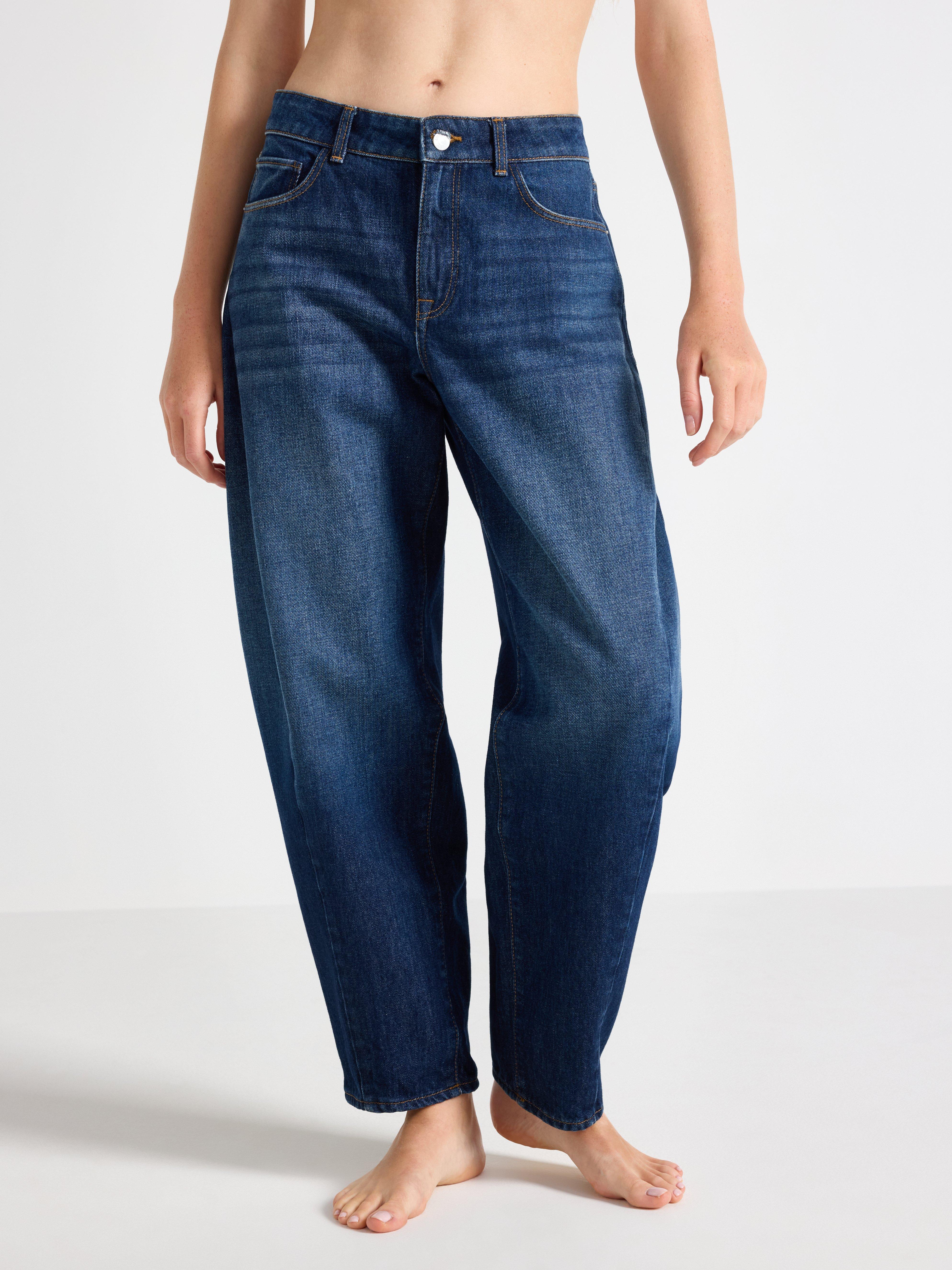 BARREL ankellange jeans Mørk denim