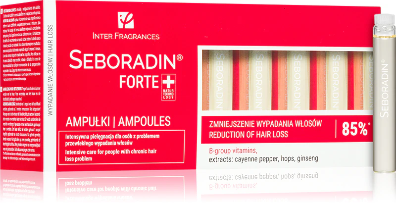 Ampolas Seboradin Forte contra a queda de cabelo.