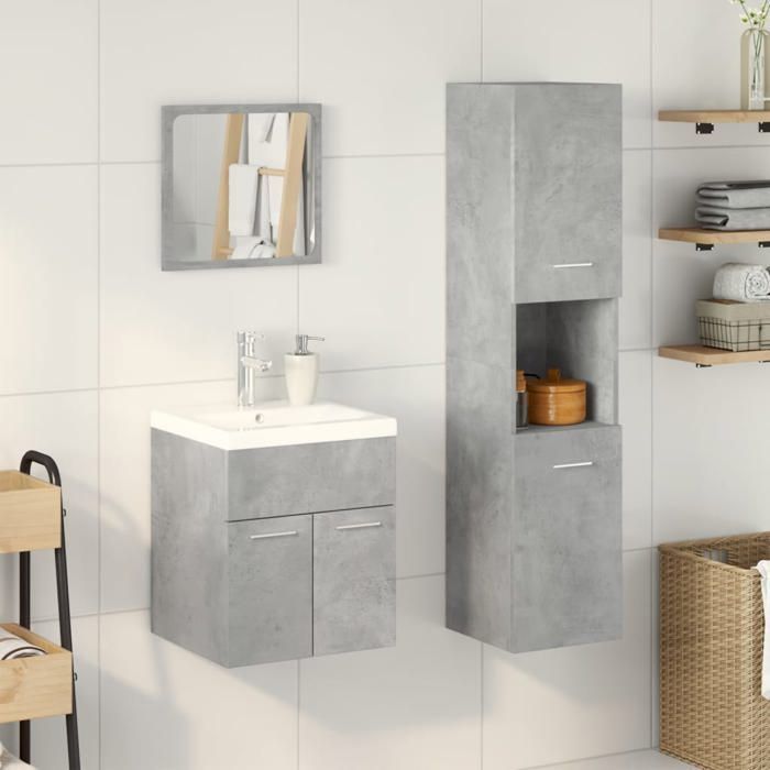 Grijze 3-delige badkamermeubelset, SARAZYJ, MODERN TOILET CABINET, betongrijs E1270