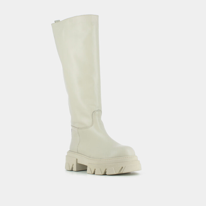 Bottes à semelles crantées  en cuir écru