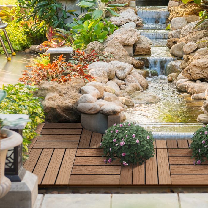 Dalles terrasse - Outsunny - caillebotis lot de 11 pcs emboîtables installation simple - composite - 30x30cm