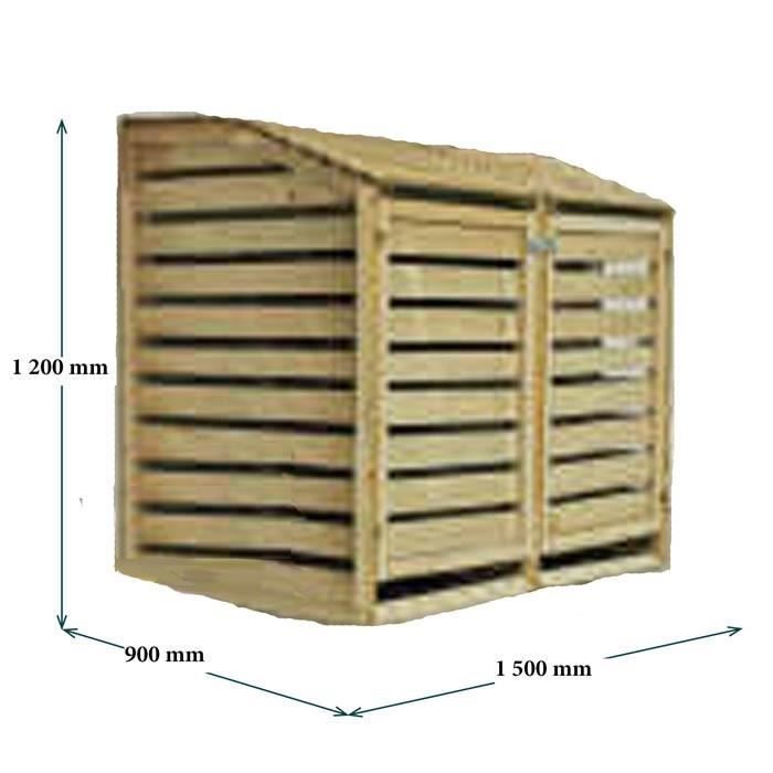 Caseta de madera doblemente tratada a presión para contenedores - 150x90x120cm - Cubierta y refugio para 2 contenedores
