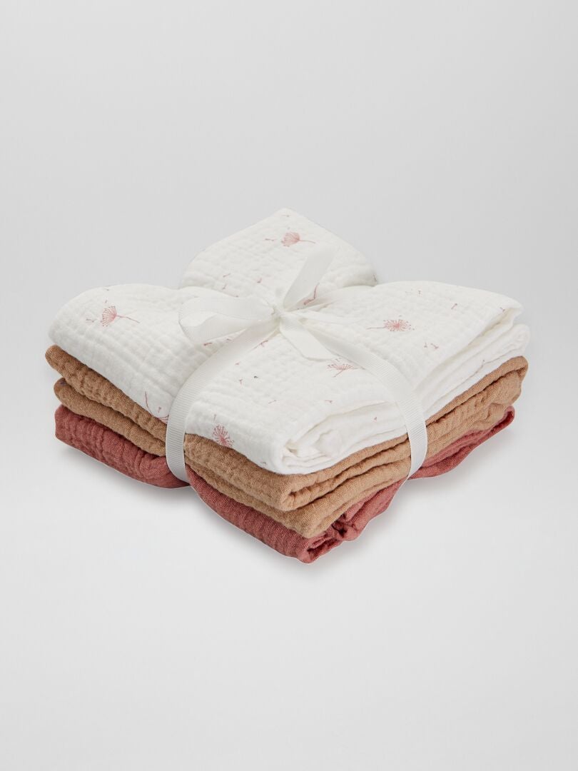 Conjunto de 3 mantas de gaze de algodão - ROSA