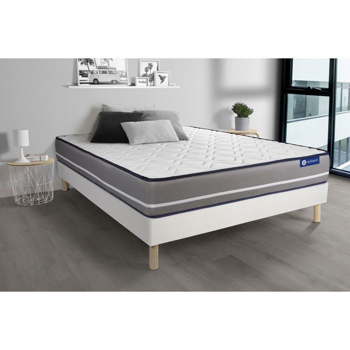 Conjunto de colchón y base de cama de 160x200 cm - Base de cama blanca (requiere montaje) - Actilatex Pur