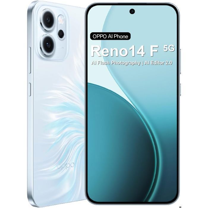 Smartphone 5G - OPPO Reno14 F - 8 GB de RAM - 256 GB - Azul - Pantalla AMOLED de 6,57” - Batería de 6000 mAh - Editor de imágenes con IA - Versión UE