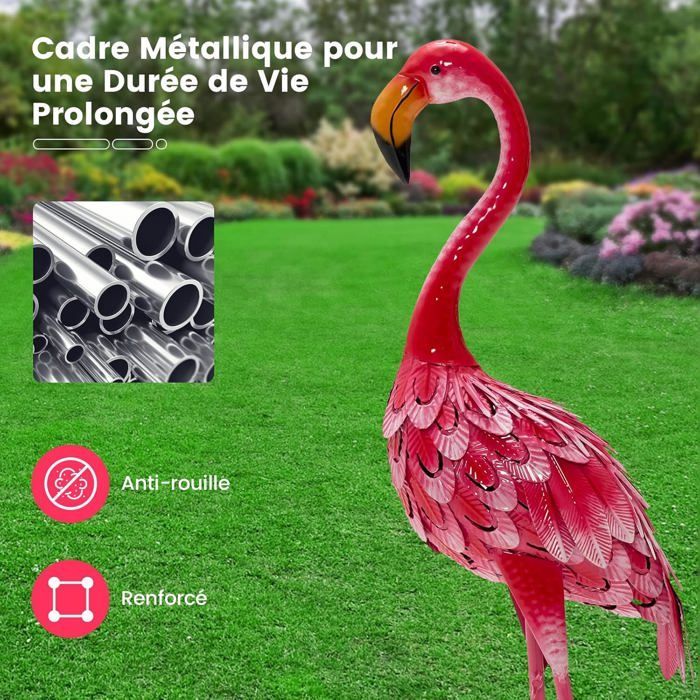 COSTWAY Flamingo-patsassarja 2 puutarhaan, vedenpitävä metallirunko, liukuväriset höyhenet, realistinen eläin