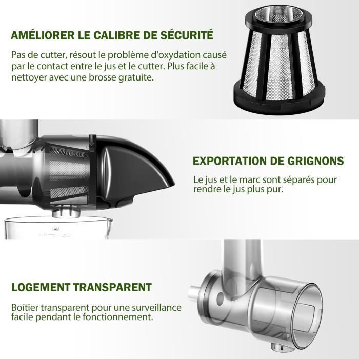 Extracteur de Jus AMZCHEF Lente 99.9% de Saveur Originale Juicer Presse à Froid Facile à Nettoyer sans BPA Rouge