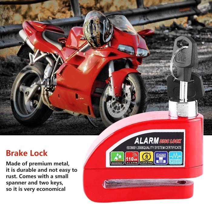 Trava de disco com alarme antifurto para motocicleta, scooter e bicicleta (vermelha)