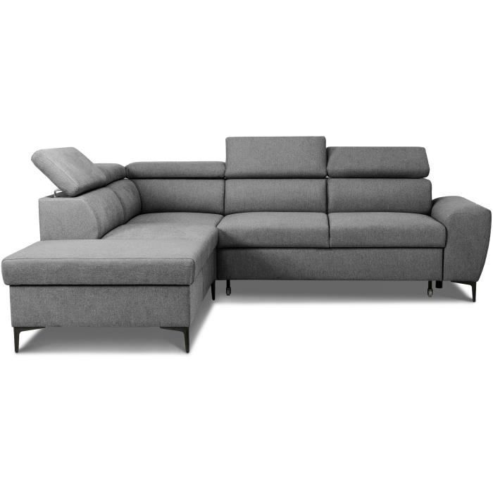 Sofá cama esquinero reversible con almacenamiento - 5 plazas - KASIMIR - Tela antracita - 258 x 79/98 x 219 cm