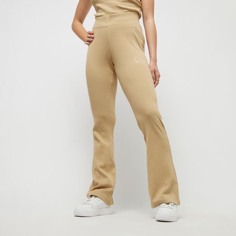 Leggings acampanados de canalé con estampado de la marca, talla pequeña.