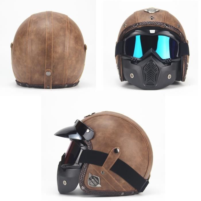 Casco de motocicleta, Casco vintage, Casco Harley, Gafas vintage, Casco de motocicleta, Personalidad, Cuatro estaciones, Moda, Seguridad - Negro