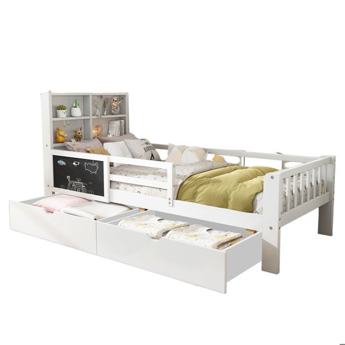lit combine enfant 90x200, châssis sécurisé avec rangements pratiques et design ludique lit enfant