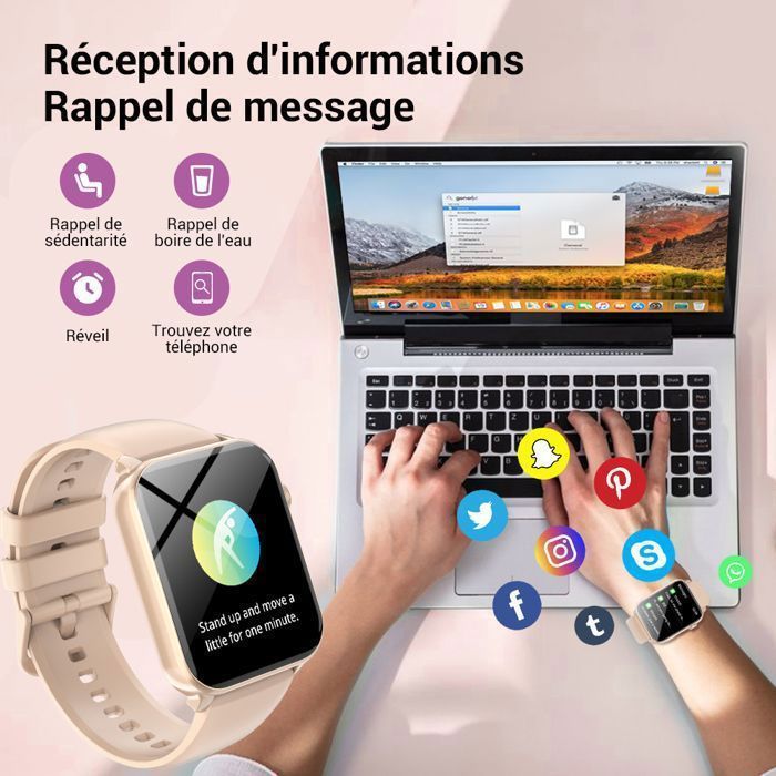 FeipuQu Montre Connectée Femme Appel 1.91' HD Smartwatch avec Lampe de poche Assistant vocal IP68 Pédomètre 120+ Sport
