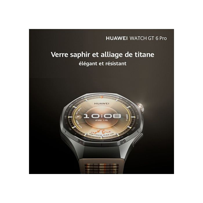 Smartwatch Huawei Watch GT6 Pro da 46 mm, in tessuto marrone.