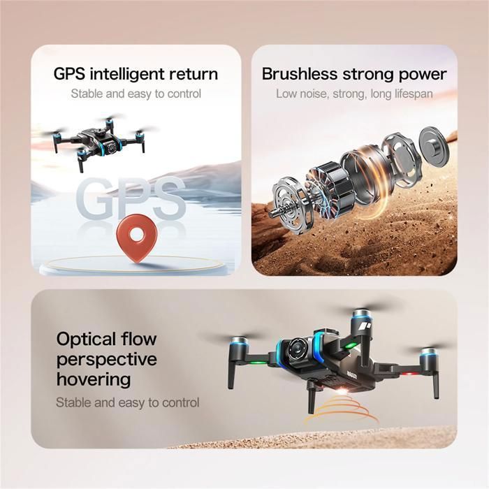 Dron, 3 baterías, 5G, resistente al viento, lente ajustable electrónicamente de 180°, control remoto LCD, pantalla electrónica
