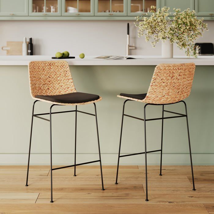 Lot de 2 chaises pour îlot central 66 cm en matière naturelle et noir - Faro - Rendez-Vous Déco